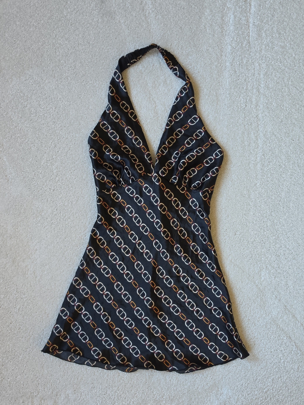 Papaya Y2k Black Halter Top with Chain Motif